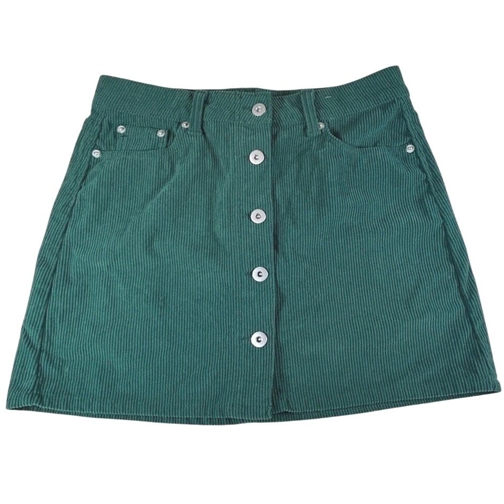 No Boundaries Corduroy Mini Skirt Juniors 5 Hunter Green Button Front 90s Y2K